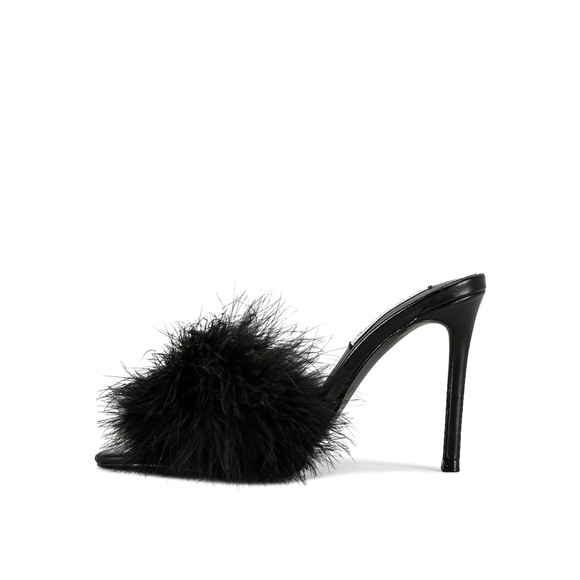 Steve Madden Spin Leather Hi Heel Feather Mule Open
Toe Heels - Black - Picture 4 of 5